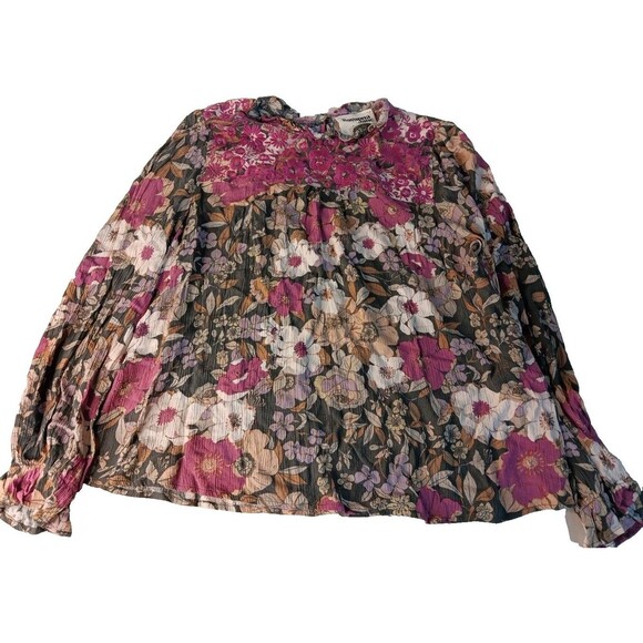 Savanna Jane Medium Boho Embroidered Floral Fall Peasant Long Sleeve Top - Picture 2 of 11